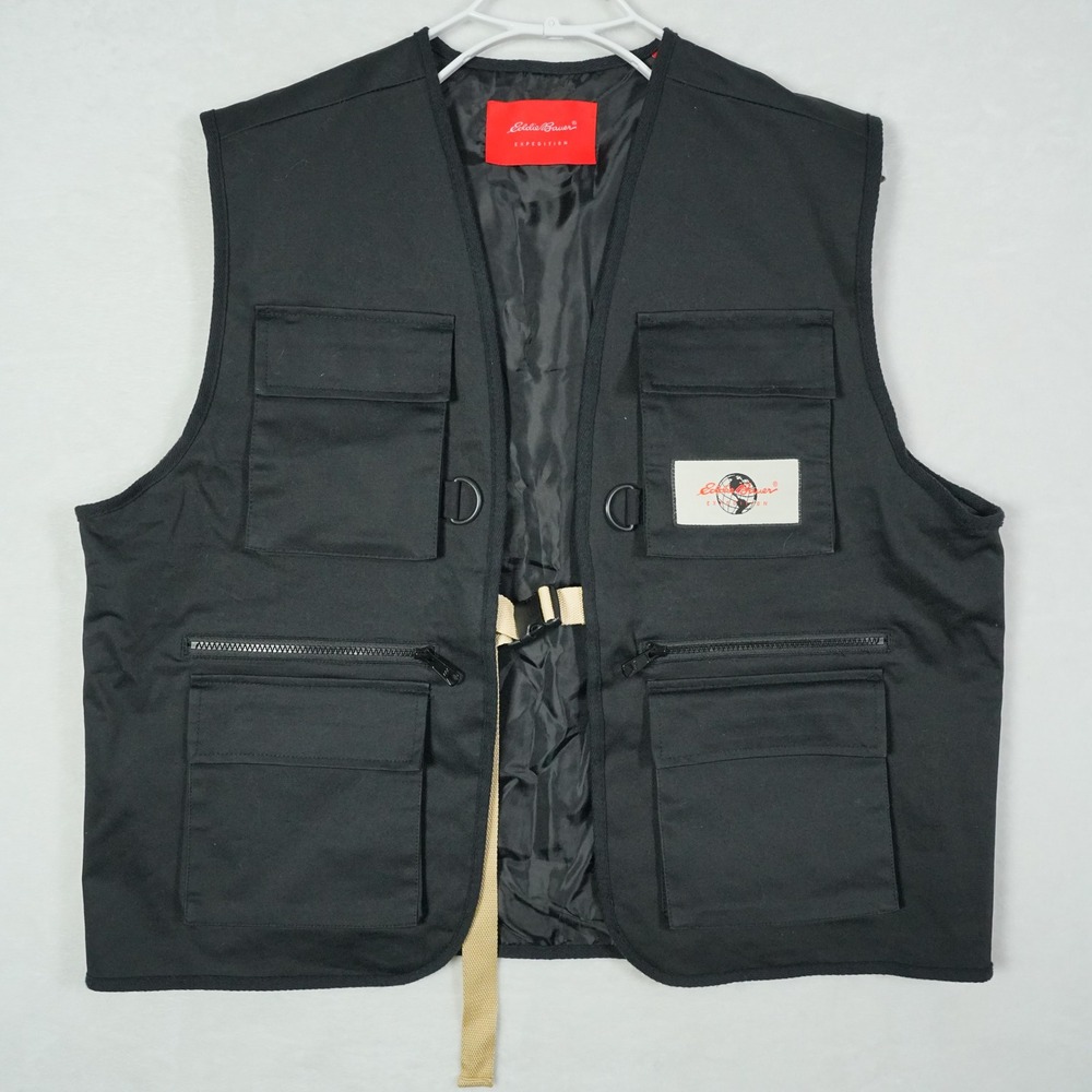 Eddie Bauer Expedition Mens Tactical Utility Vest Black Pocket Buckle Large Mint